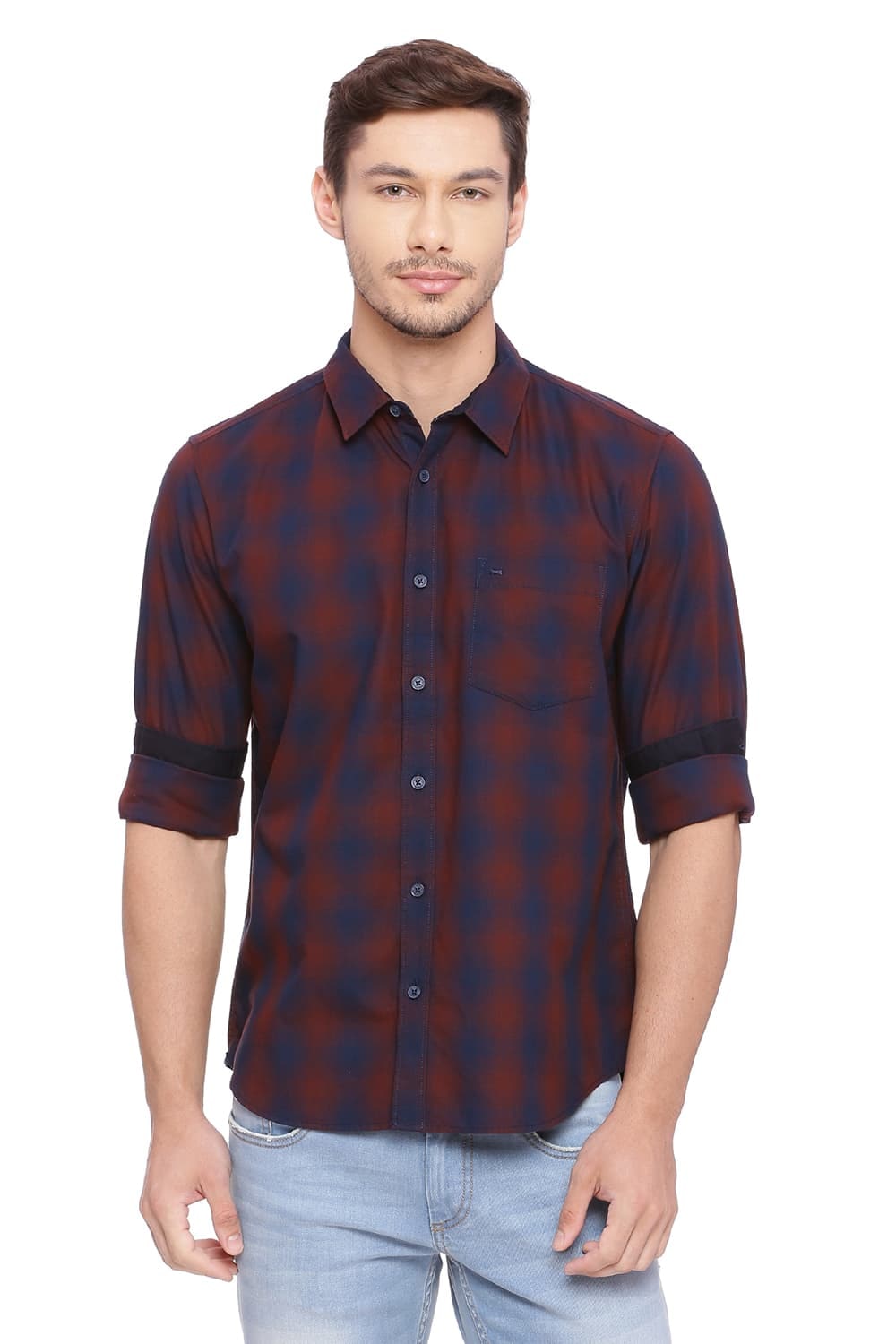 

BASICS Men Red Checked Slim Fit Casual Shirt