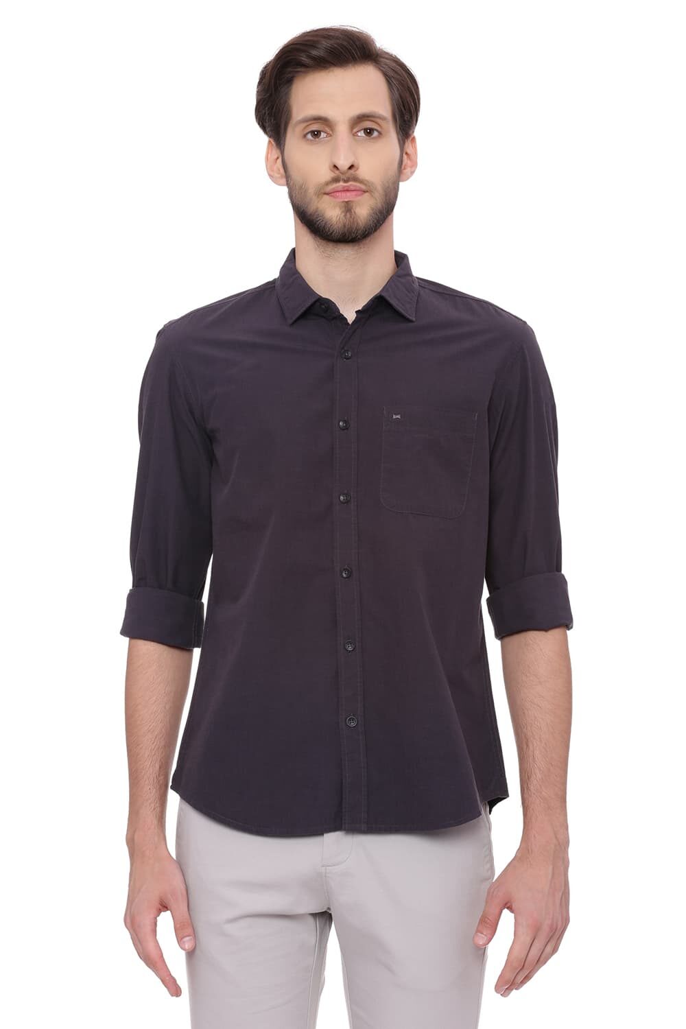 

BASICS Men Black Solid Slim Fit Casual Shirt