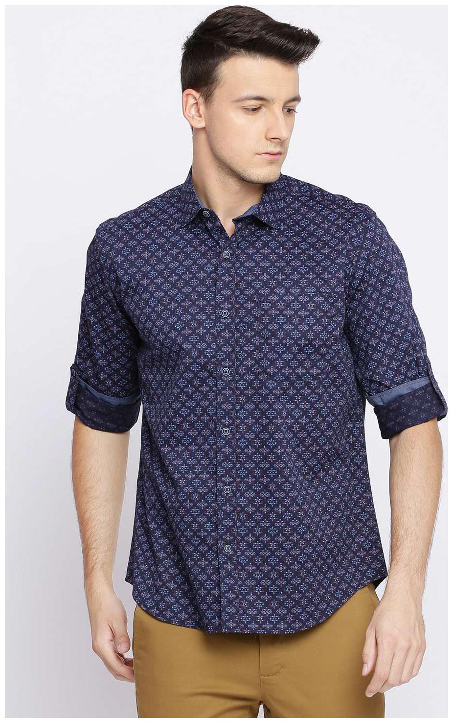 

BASICS Men Blue Printed Slim Fit Casual Shirt