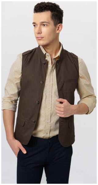 BASICS Men Brown Solid Bomber jacket