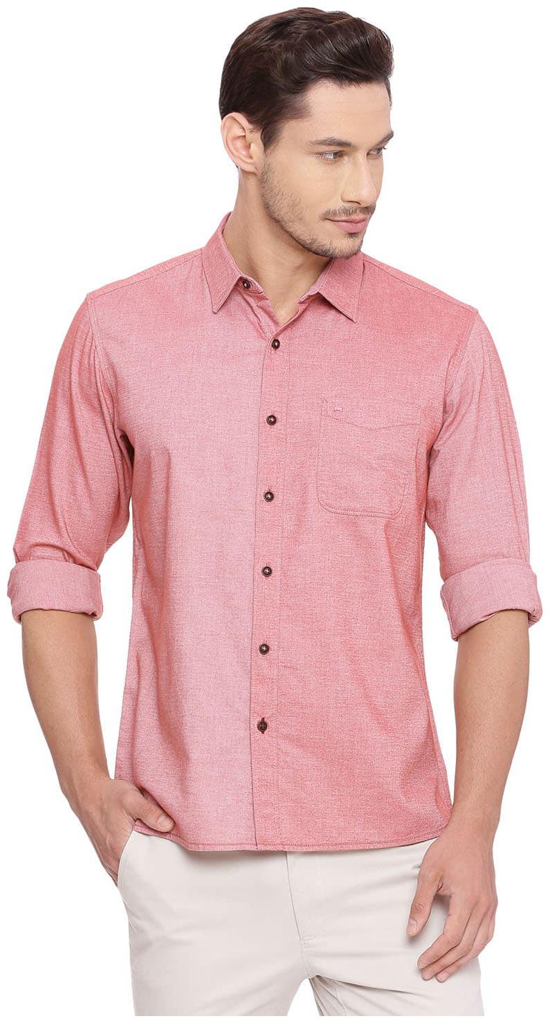 

BASICS Men Pink Solid Slim Fit Casual Shirt
