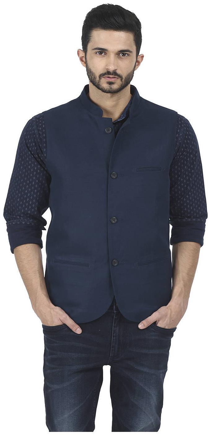 

BASICS Men Blue Solid Bomber jacket