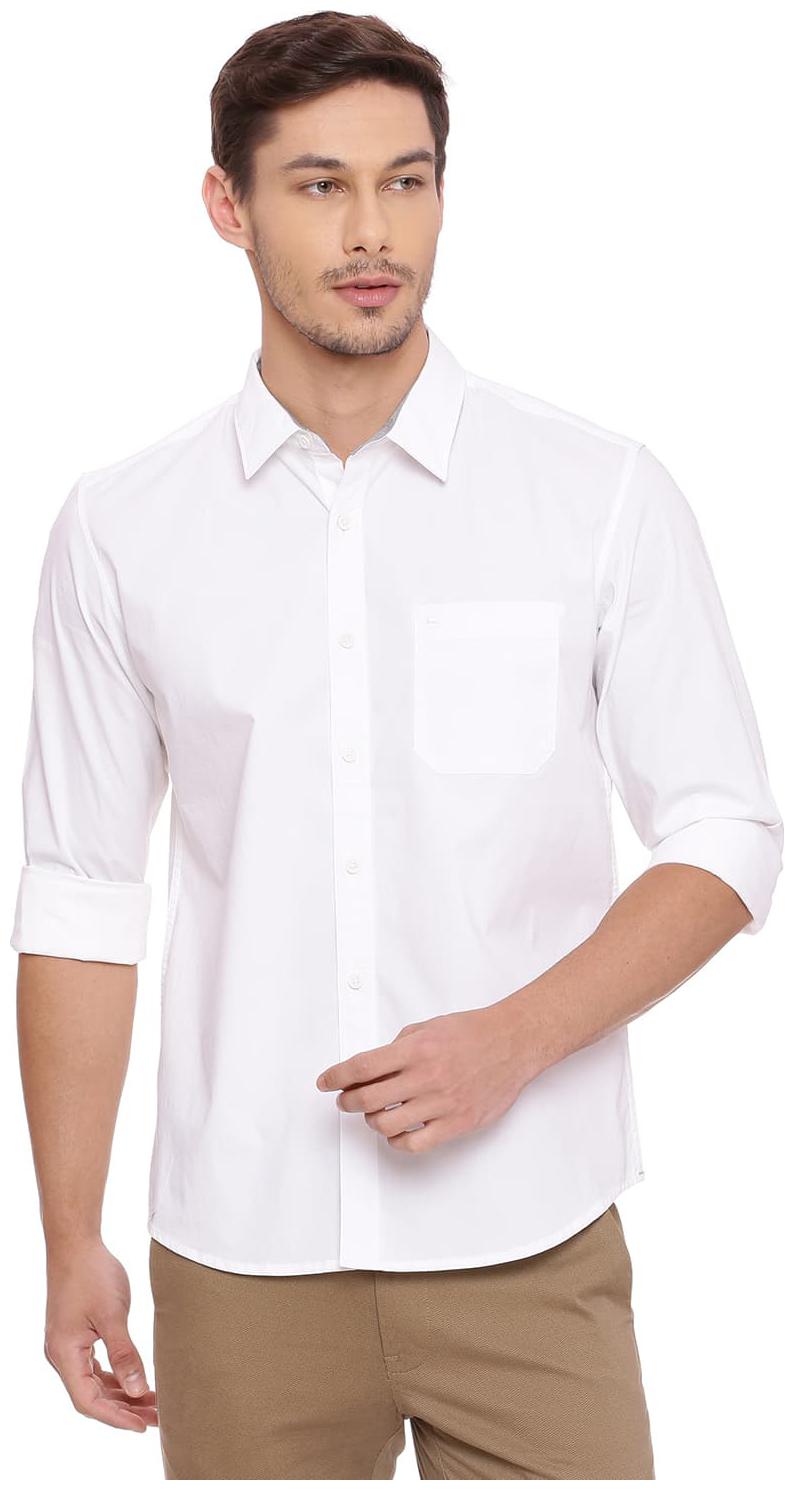 

BASICS Men White Solid Slim Fit Casual Shirt