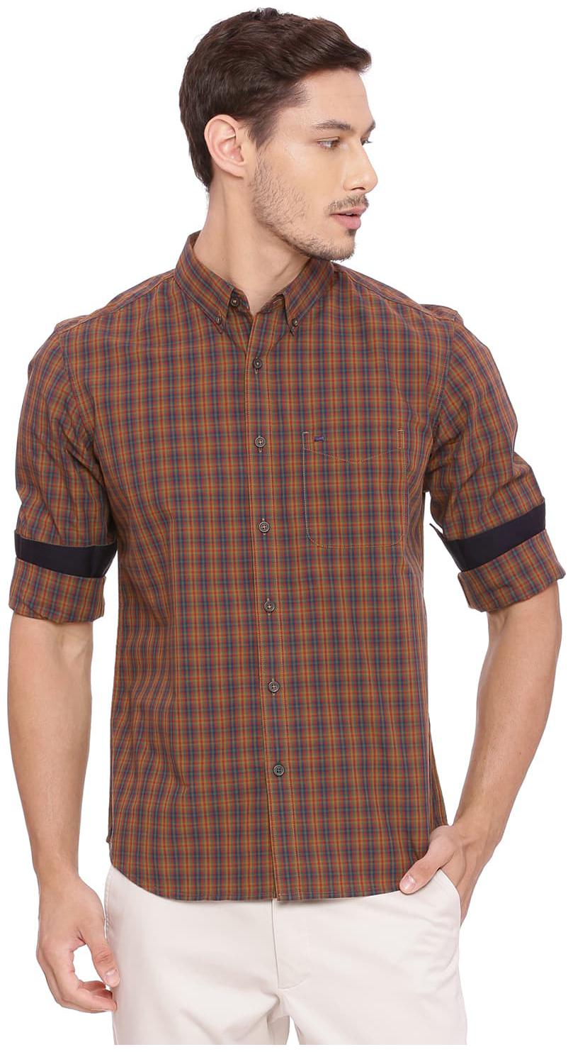

BASICS Men Brown Checked Slim Fit Casual Shirt
