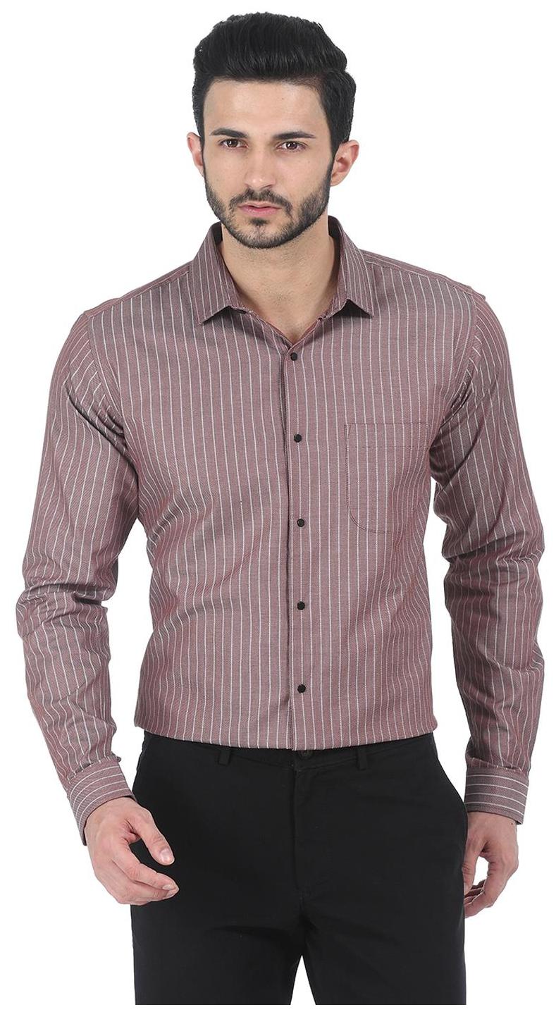 

Basics SMART STRIPED BROWN 100 COTTON SLIM SHIRT