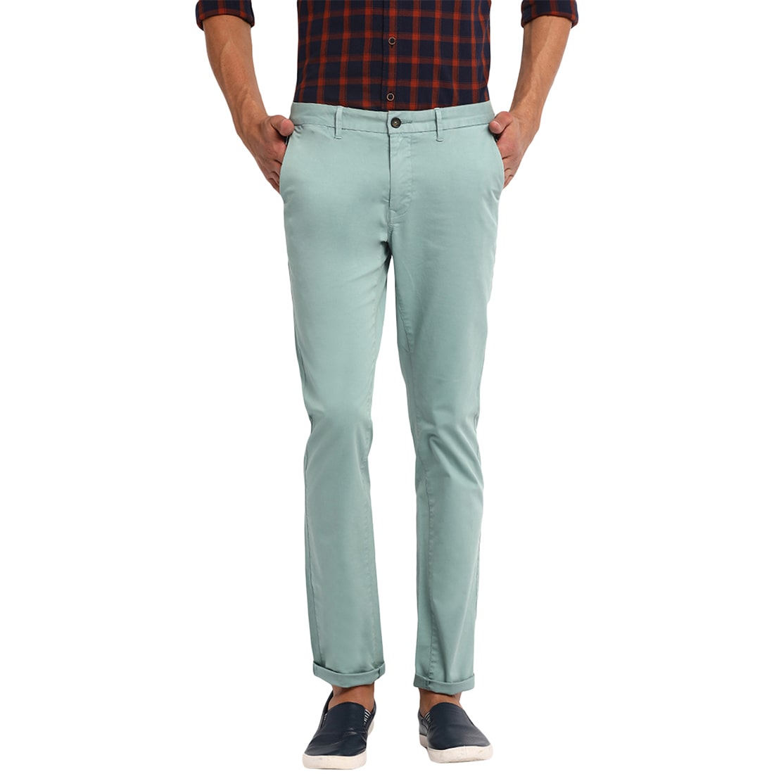 

BASICS Men Blue Solid Tapered fit Regular trousers