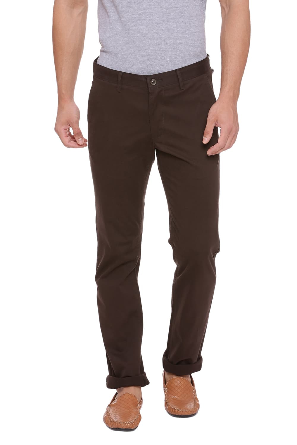 

BASICS Men Brown Solid Tapered fit Regular trousers