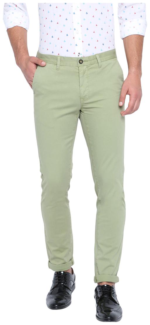 

BASICS Men Green Solid Tapered fit Regular trousers