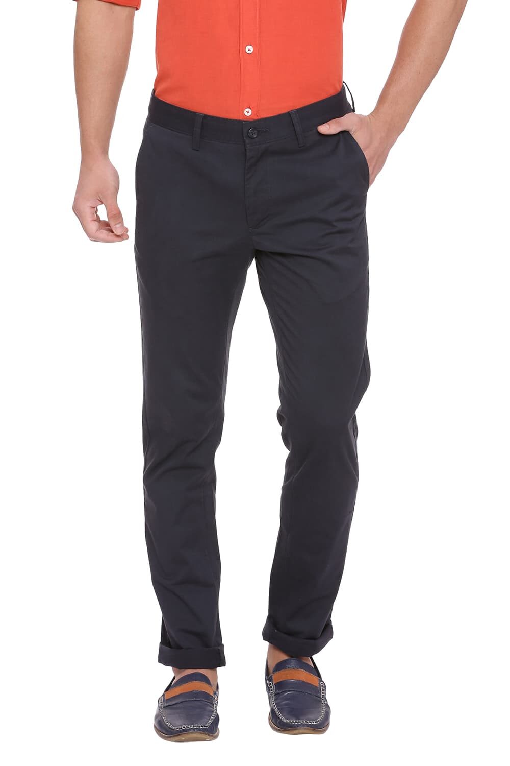 

BASICS Men Blue Solid Tapered fit Regular trousers