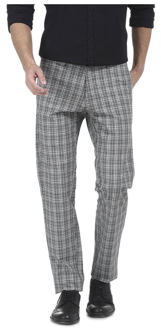 

BASICS Men Grey Checked Tapered fit Regular trousers