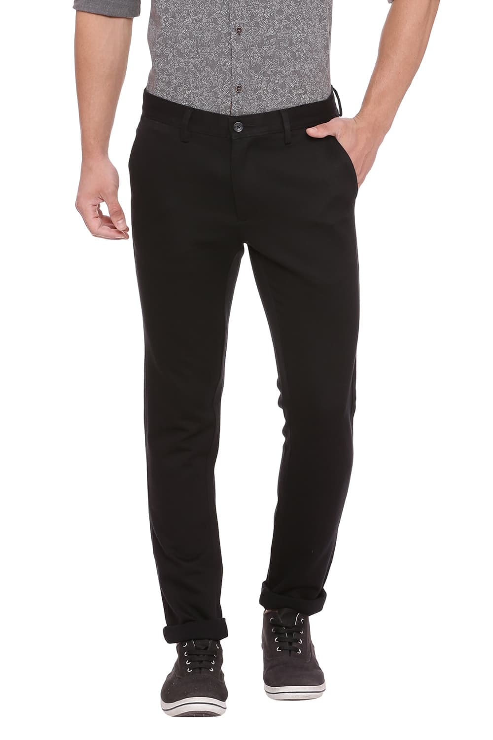 

BASICS Men Black Solid Tapered fit Regular trousers