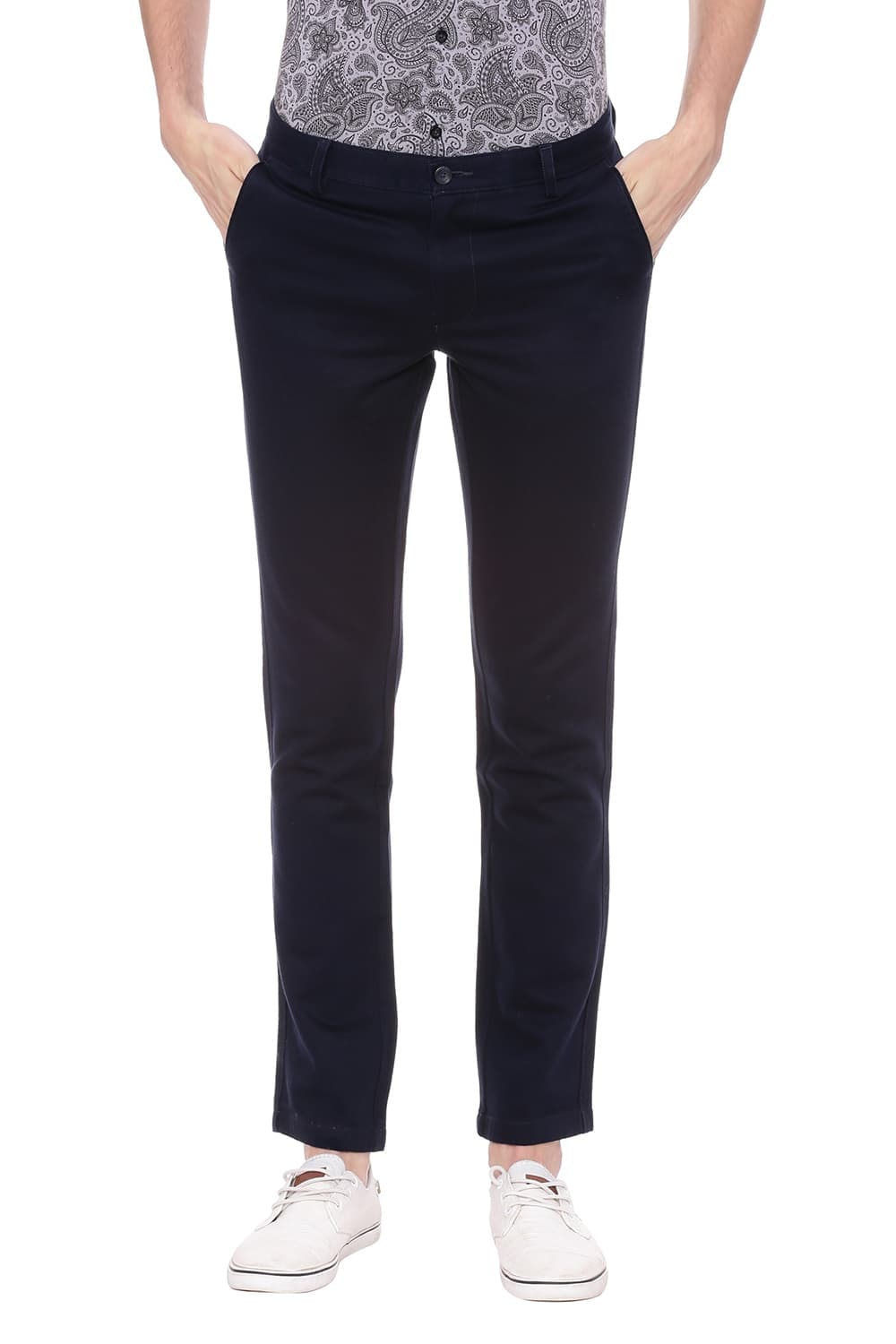 

BASICS Men Blue Solid Tapered fit Regular trousers