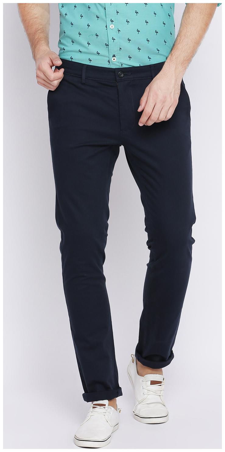 

BASICS Men Blue Solid Tapered fit Regular trousers