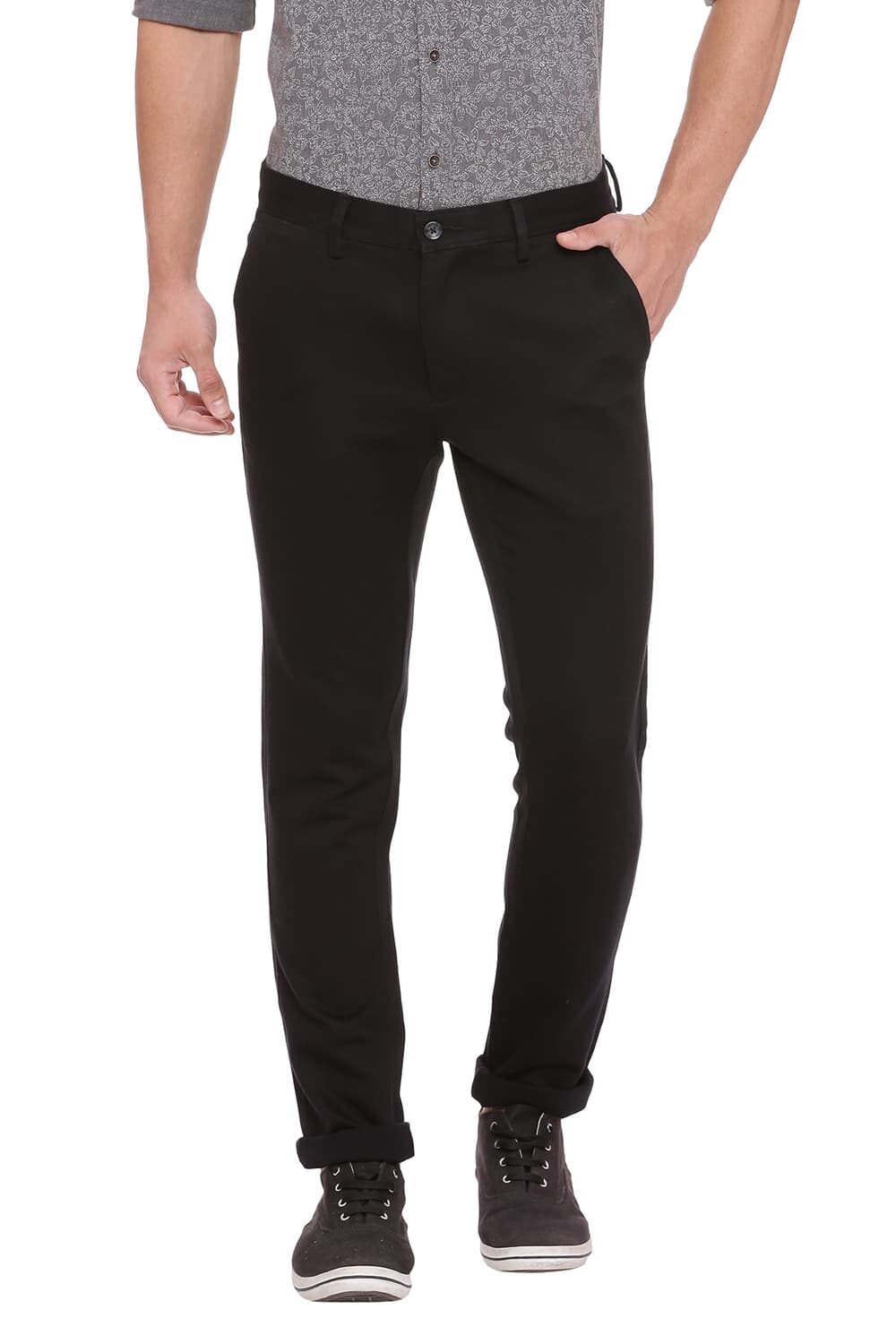 

BASICS Men Black Solid Tapered fit Regular trousers