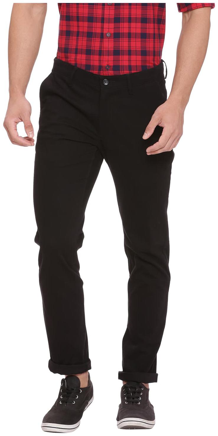

BASICS Men Black Solid Tapered fit Regular trousers
