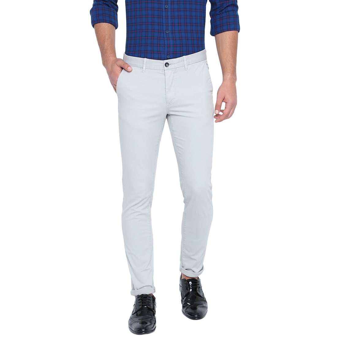 

BASICS Men Grey Solid Tapered fit Regular trousers