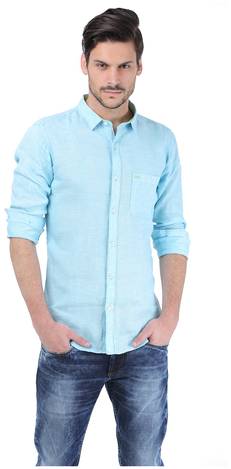 

BASICS Men Blue Solid Slim Fit Casual Shirt