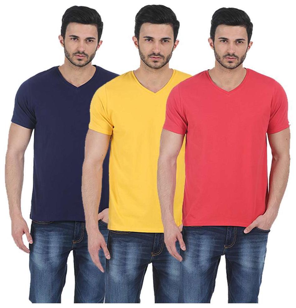 

BASICS Men Multi Slim fit Cotton V neck T-Shirt - Pack Of 3