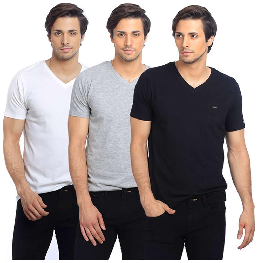 

BASICS Men Multi Slim fit Cotton V neck T-Shirt - Pack Of 3