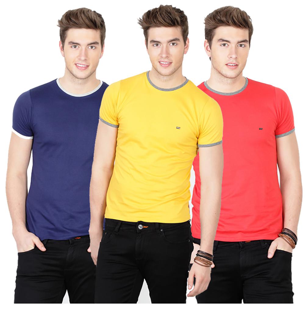 

BASICS Men Multi Slim fit Cotton Round neck T-Shirt - Pack Of 3