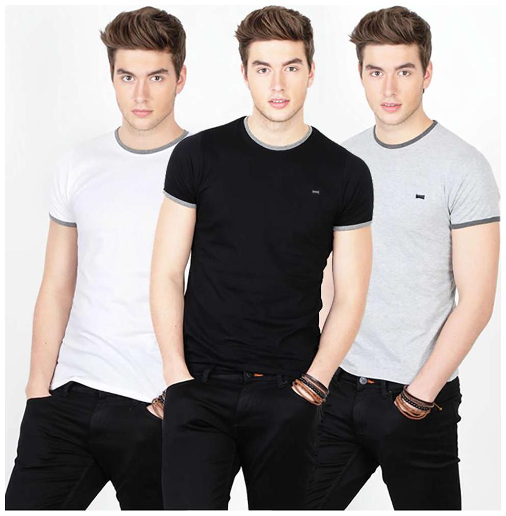 

BASICS Men Black Slim fit Cotton Round neck T-Shirt - Pack Of 3