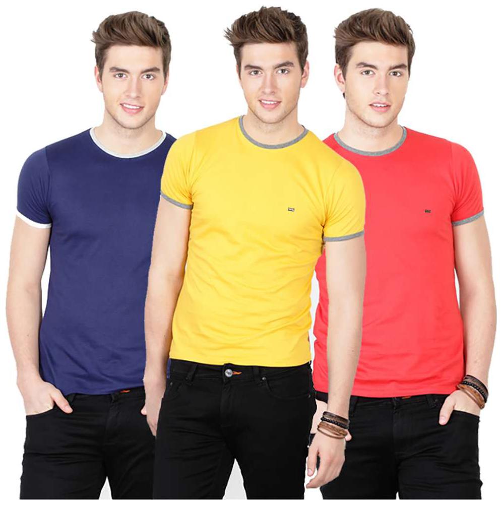

BASICS Men Multi Slim fit Cotton Round neck T-Shirt - Pack Of 3