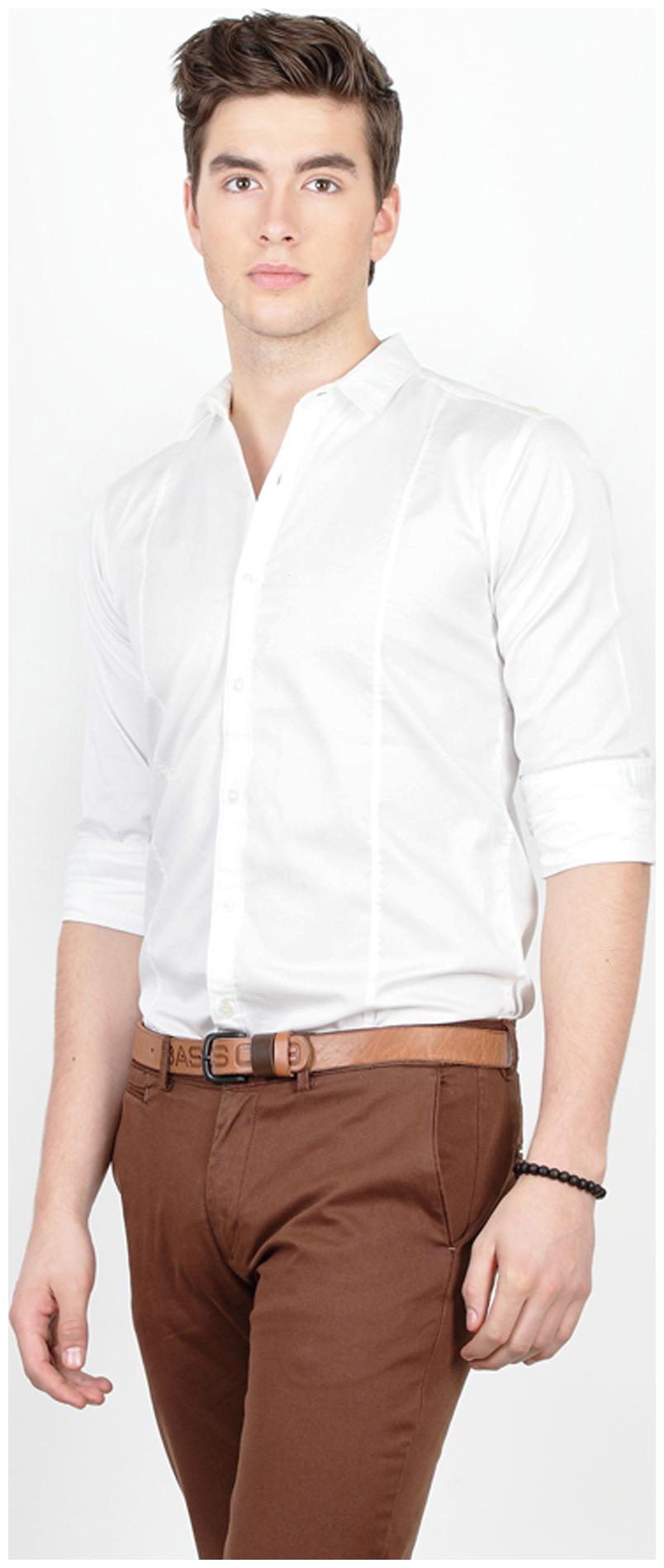 

BASICS Men White Solid Slim Fit Casual Shirt
