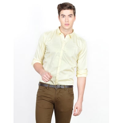 

BASICS Men Yellow Solid Slim Fit Casual Shirt