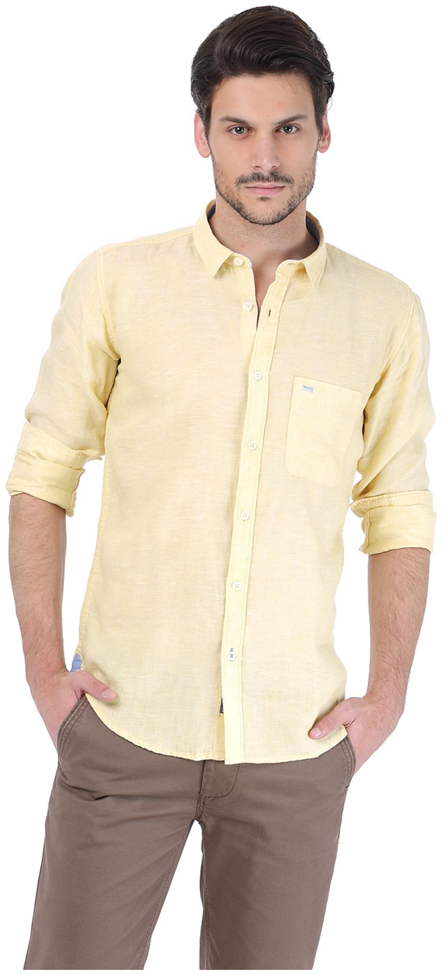 

BASICS Men Yellow Weaved Slim Fit Casual Shirt