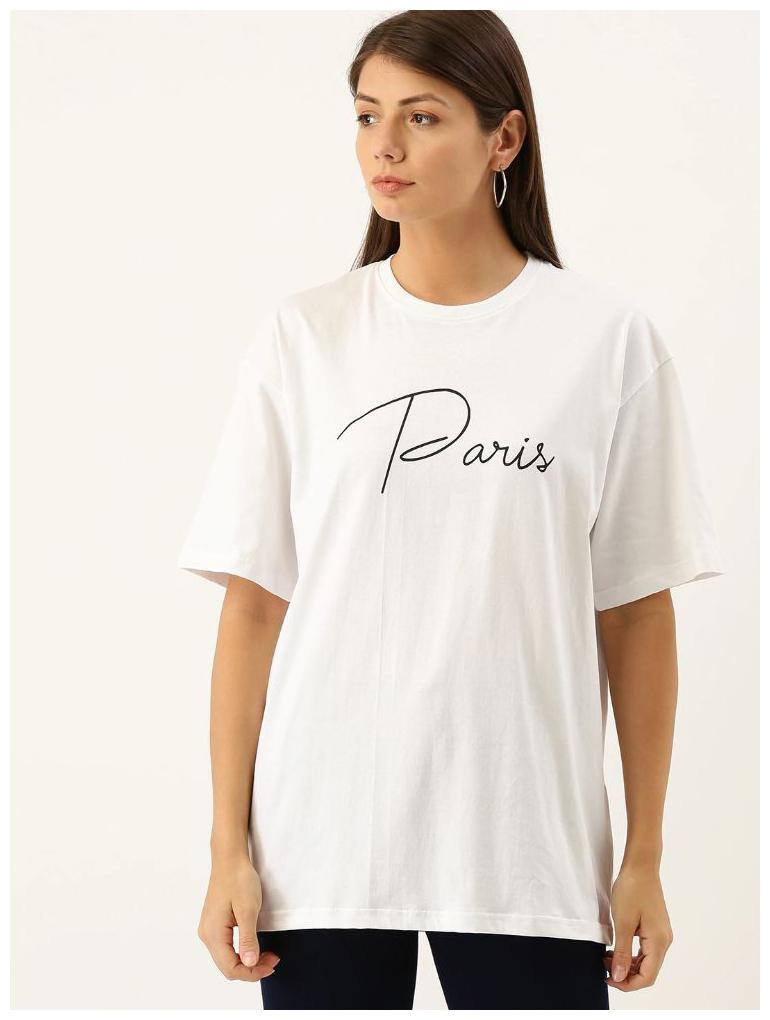 

BAZARVILLE Women White Regular fit Round neck Cotton T shirt