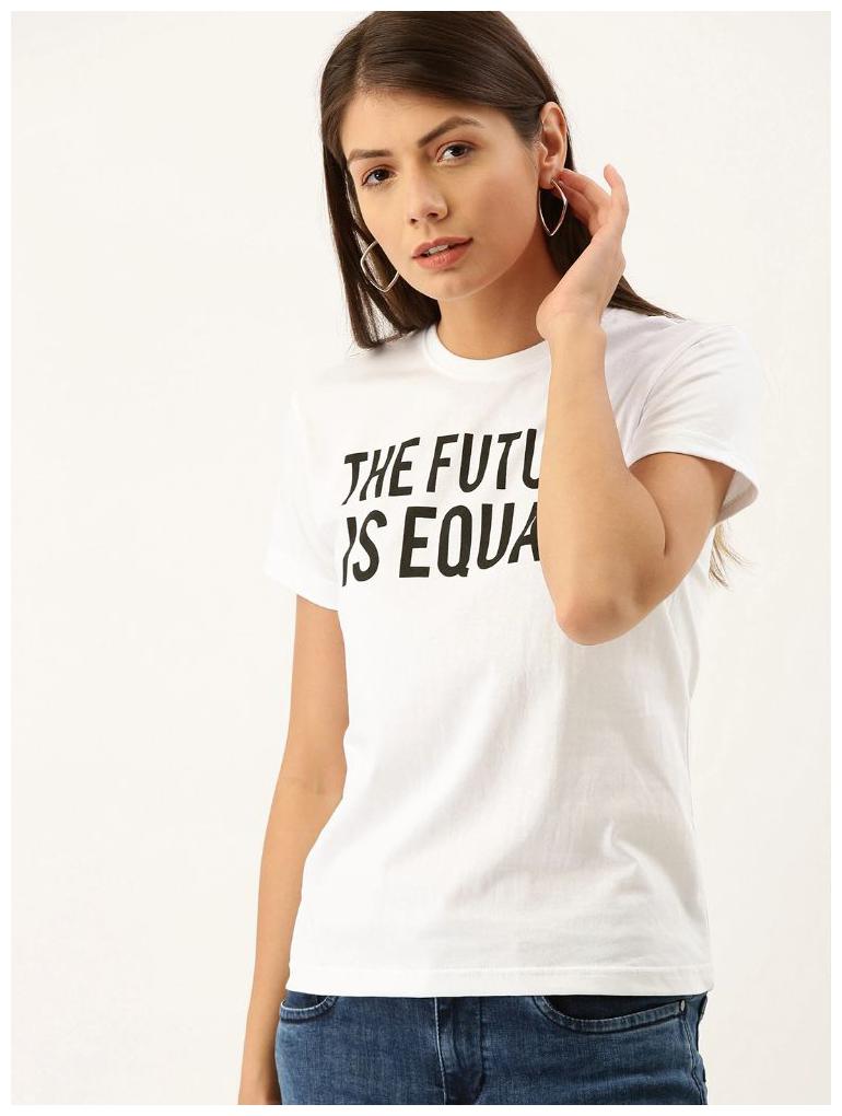 

BAZARVILLE Women White Regular fit Round neck Cotton T shirt