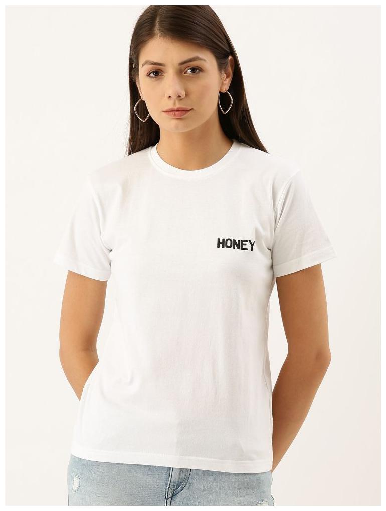 

BAZARVILLE Women White Regular fit Round neck Cotton T shirt