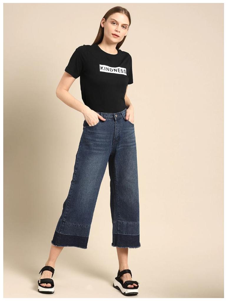 

BAZARVILLE Women Black Regular fit Round neck Cotton T shirt