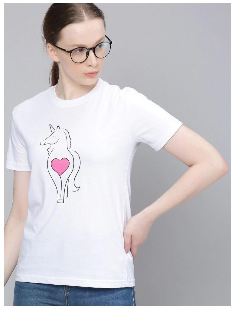 

BAZARVILLE Women White Regular fit Round neck Cotton T shirt