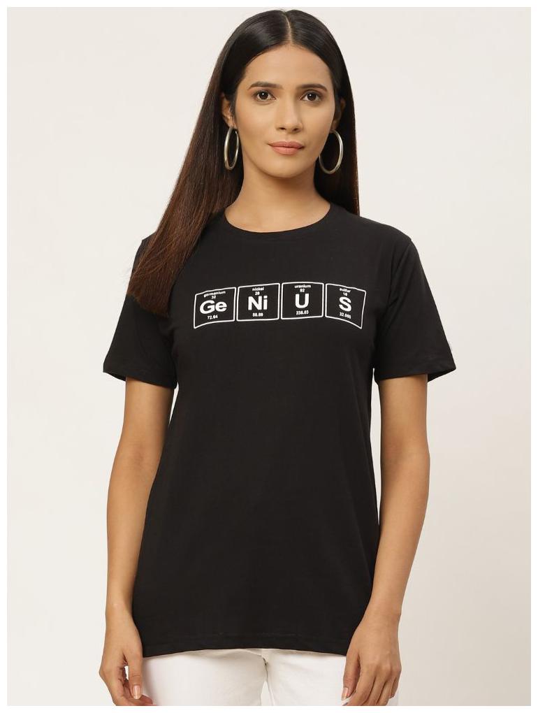 

BAZARVILLE Women Black Regular fit Round neck Cotton T shirt