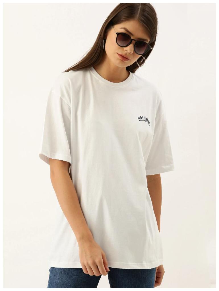 

BAZARVILLE Women White Regular fit Round neck Cotton T shirt