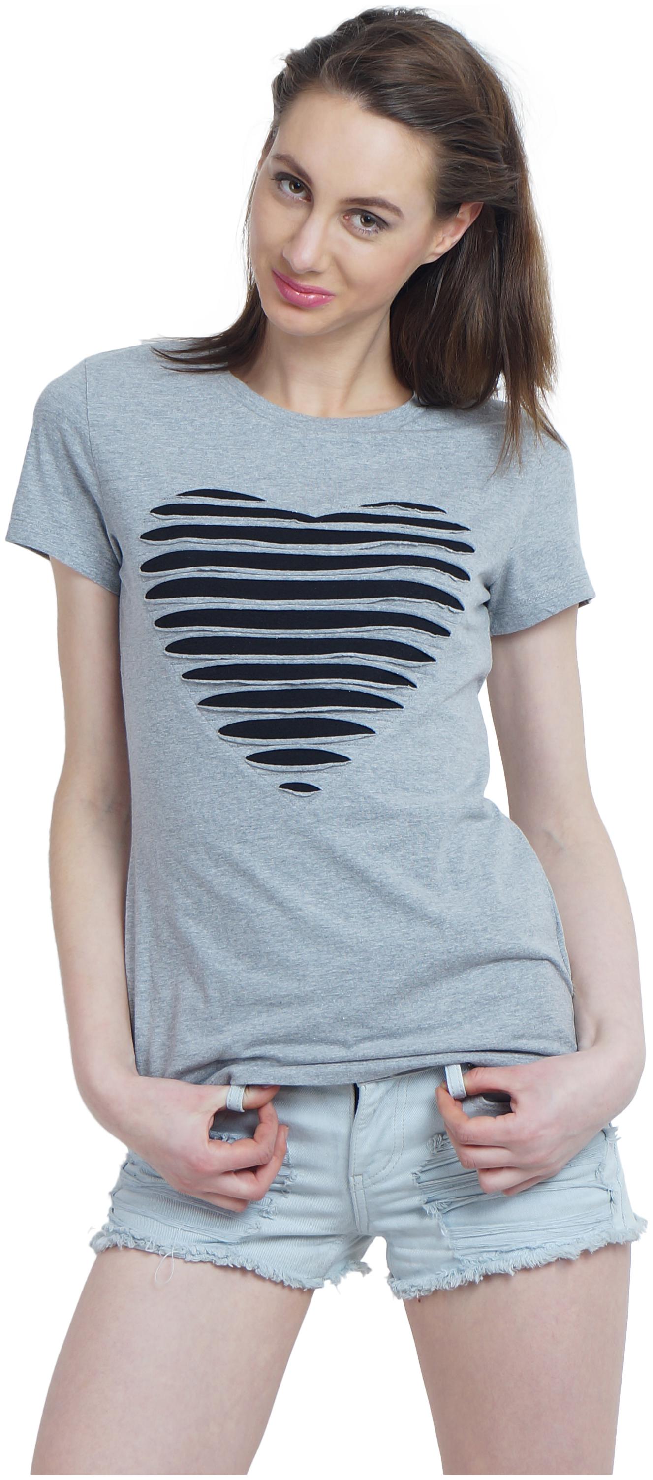 

BAZOO M Women Grey Slim fit Round neck Cotton T shirt