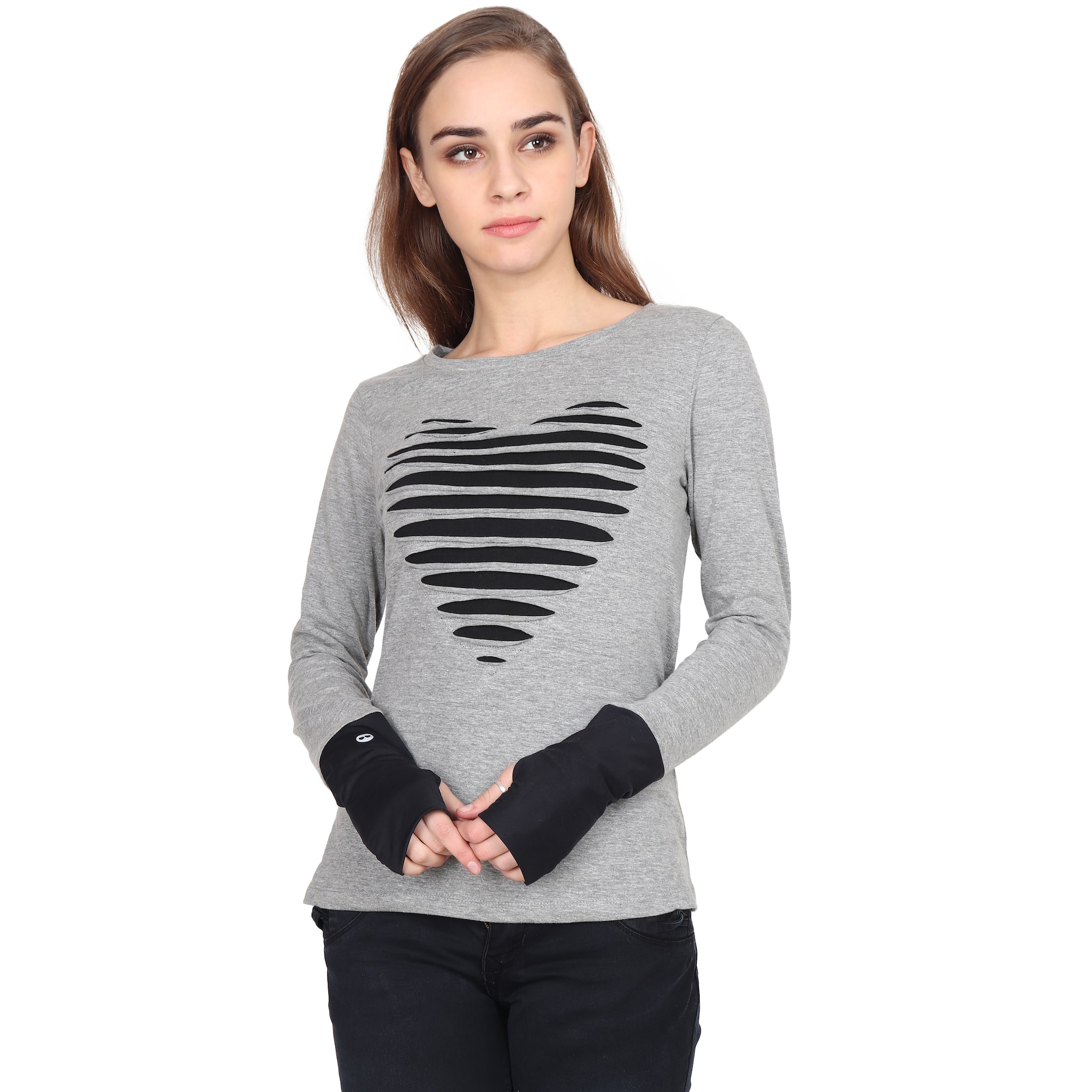 

BAZOO M Women Grey Slim fit Round neck Cotton T shirt