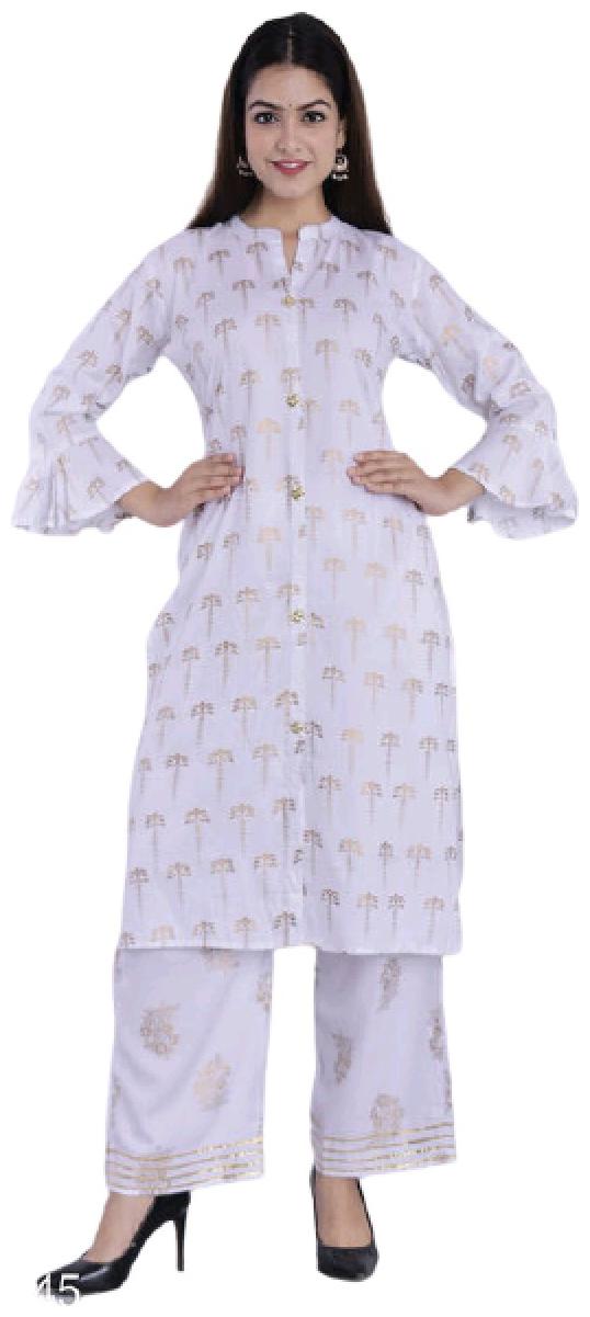 

BBQSTYLE Women White Printed Straight Kurta With Palazzo