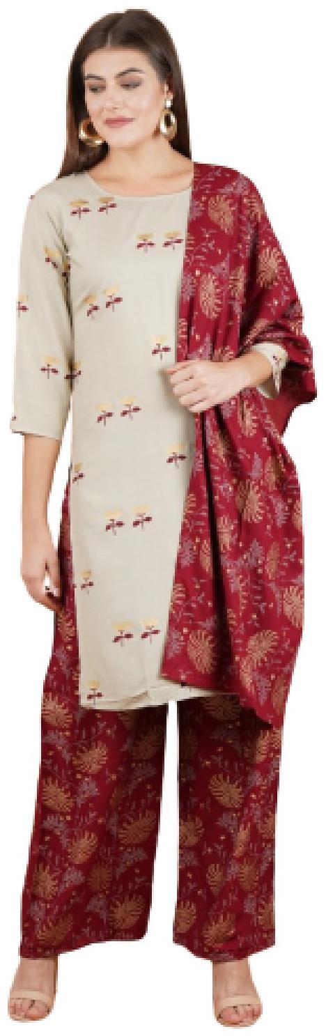 

BBQSTYLE Women Grey Floral Straight Kurta With Palazzo