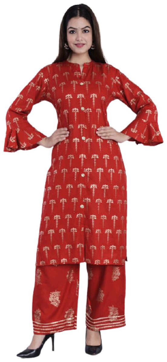 

BBQSTYLE Women Maroon Printed Straight Kurta With Palazzo