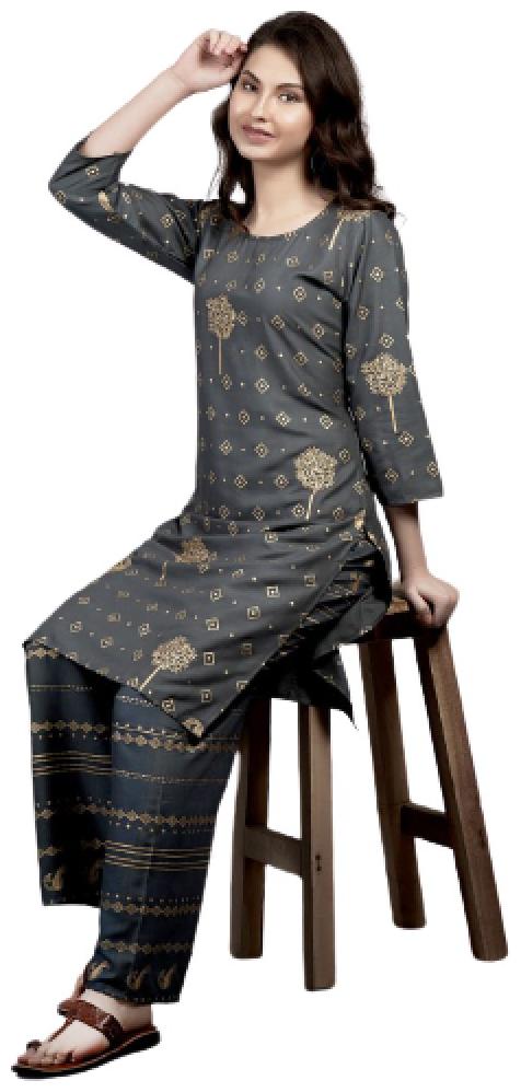 

BBQSTYLE Women Grey Printed Straight Kurta With Palazzo