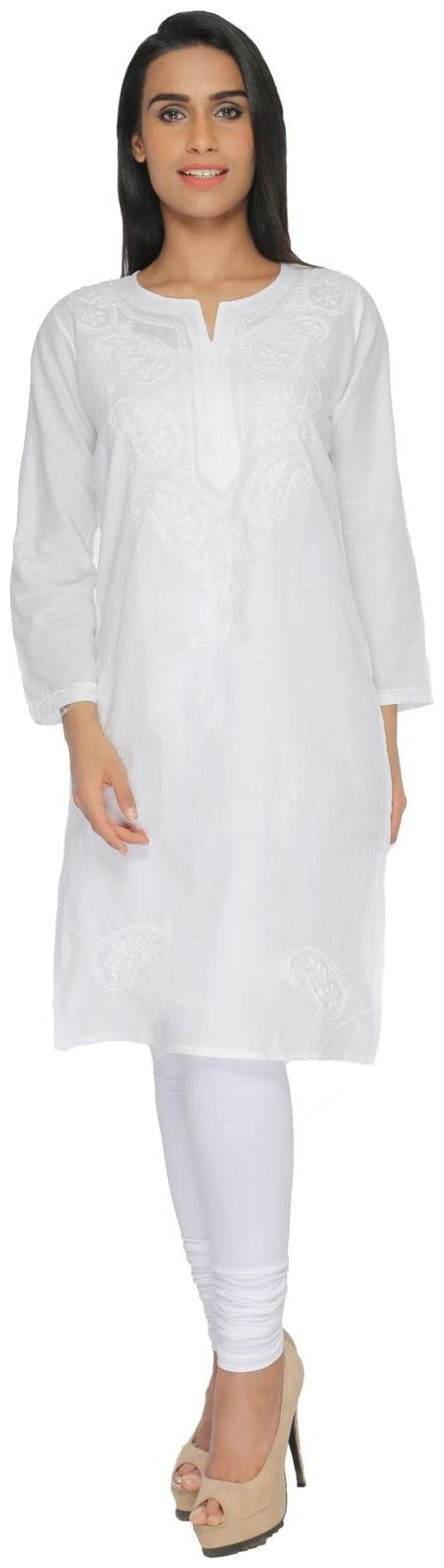 

BDS Chikan Women White Embroidered Straight Kurta