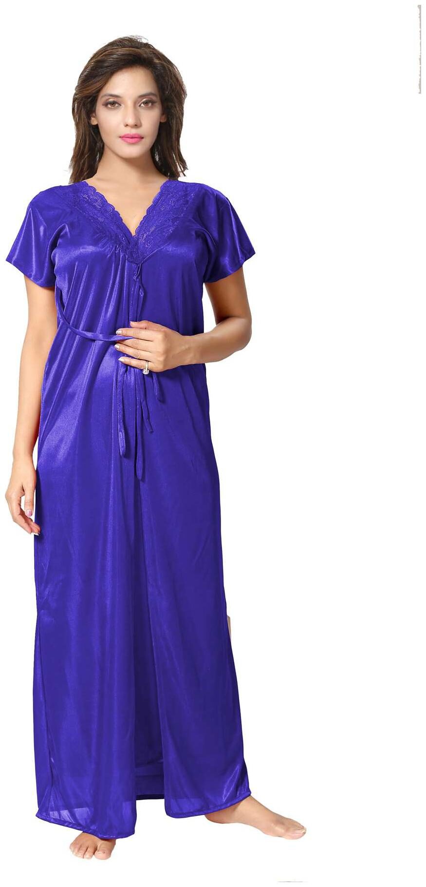

Be You Blue Solid Women Nighty with Robe 2 pieces Nighty