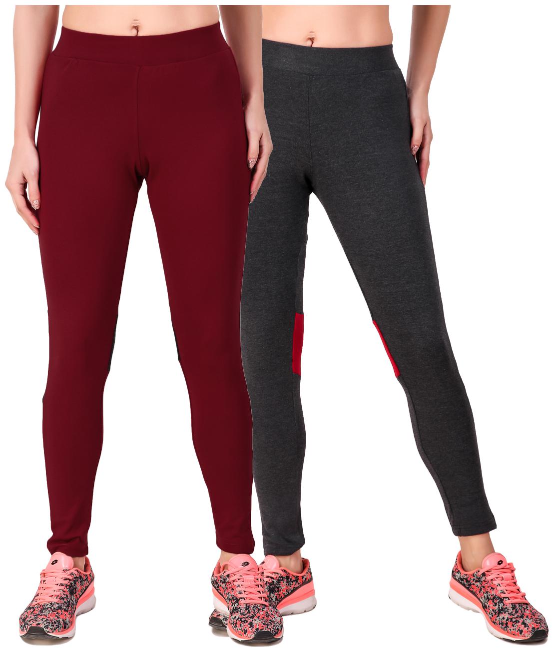 

Be You Women Slim fit Cotton Solid Track pants - Grey Maroon