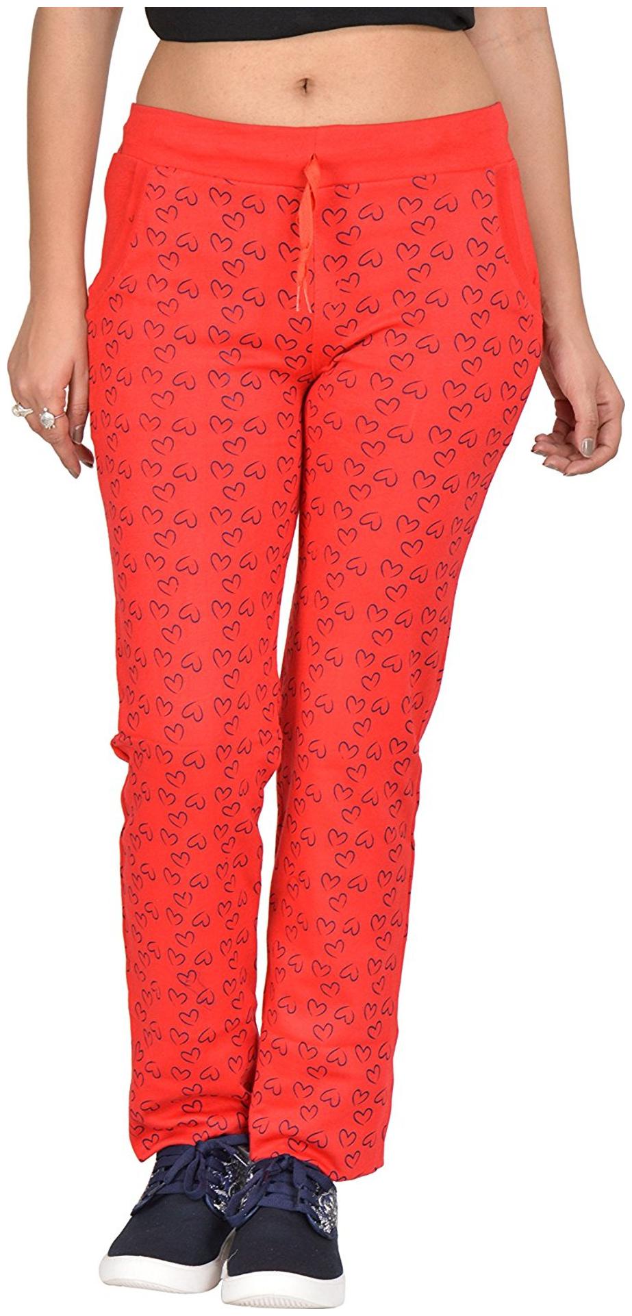 

Be You Fashion Women Cotton Hosiery Red Printed Track Pants (size-l)
