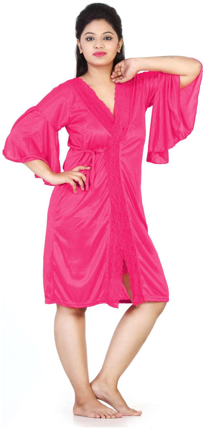 

Be You Pink Solid Women Nighty with Robe