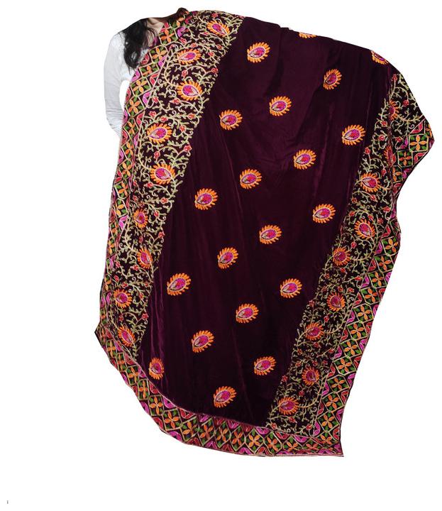 

Beddies N More Velvet Embroidered Maroon Dupatta For Women