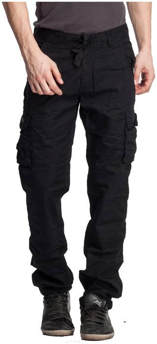 Beevee Men Black Solid Regular fit Cargos