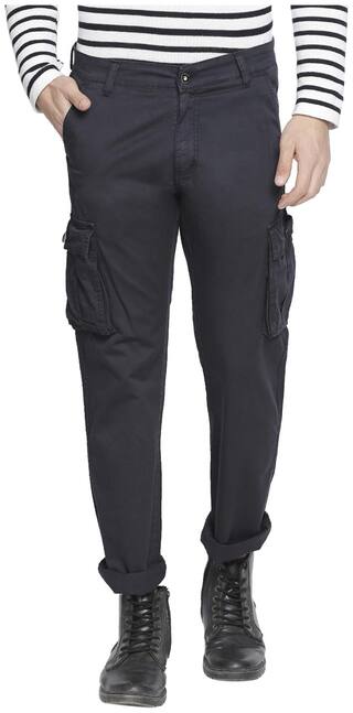 Beevee Men Black Solid Regular fit Cargos